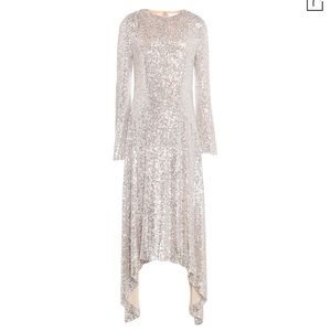 Galvan London platinum sequin high low dress